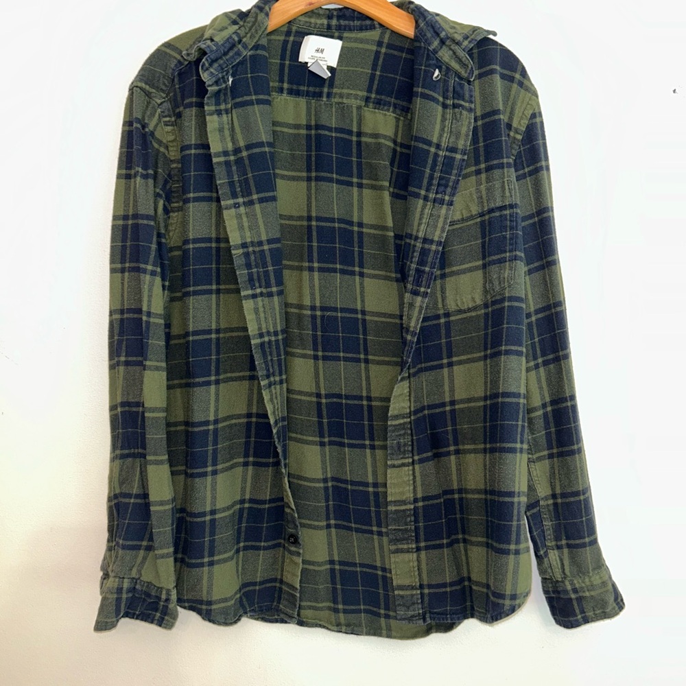 H&M Olive and Navy Checkered Shirt